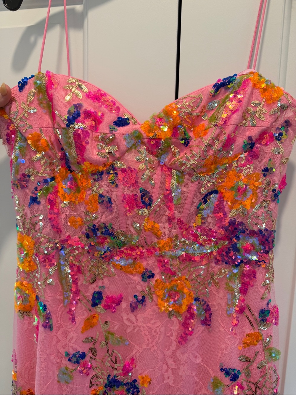 BRAND NEW- Mac Duggal Pink Floral Sequin Evening Gown sz 8 - Picture 7 of 12